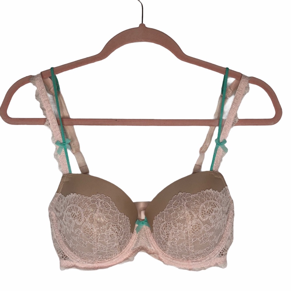 32DD Victoria’s Secret Dream Angels Bra Lined Demi DD Pink Mint Green Lace